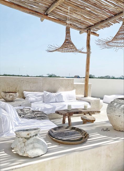 Tulum Decor Inspiration, Tulum Decor, Tiny Pool, Paulina Arcklin, Balinese Decor, Rooftop Patio, Patio Style, Terrace Design, House Beds