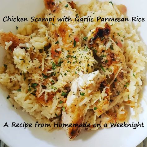 Chicken Scampi With Rice, Chicken With Garlic Parmesan Rice, Chicken Scampi With Garlic Parmesan Rice, Chicken Garlic Parmesan, Garlic Parmesan Rice, Chicken Scampi Recipe, Parmesan Rice, Chicken Scampi, Chicken Garlic