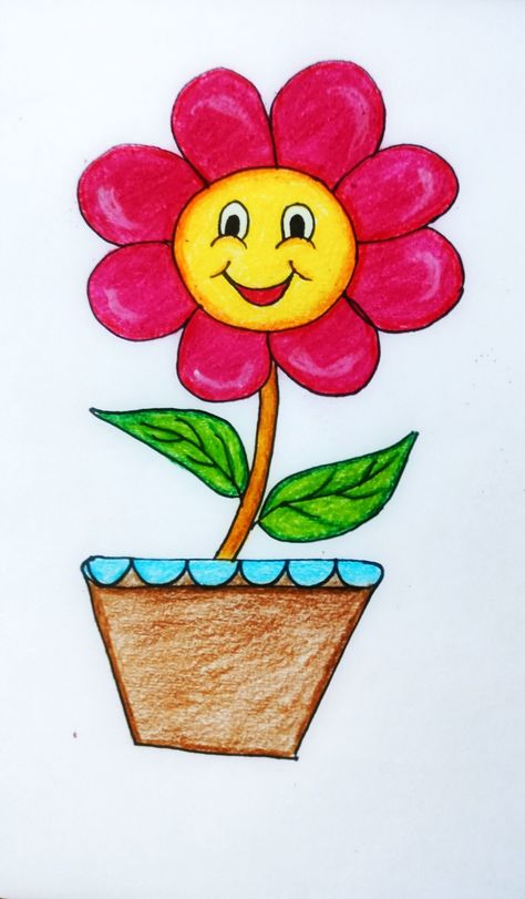 Full tutorial is available on my YouTube channel:- Rumpss Artbox Thanks you 💞 Flower Pot Art Drawing, Flower Pot Drawing For Kids, Easy Flower Drawings For Kids, Flower Pot Drawing, Drawing Ideas Flowers, Bird Pencil Drawing, Drawing Pictures For Kids, Hand Art Kids