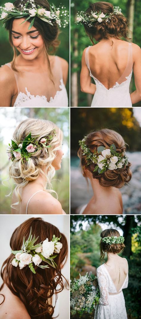 Amazing Bridal Hairstyles with Refreshing Greenery Hairstyles Messy, Wedding Hairstyles Bride, Messy Buns, Wedding Idea, Different Hairstyles, Wedding Hair And Makeup, Greenery Wedding, Trendy Wedding, Bride Hairstyles