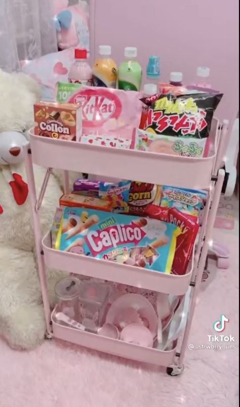 Snack Storage Ideas Bedroom, Watch Tiktok, Snack Cart, Girl Room Inspiration, Room Organization Bedroom, Hangout Room, Snack Organizer, Brown Rooms, Hello Kitty House