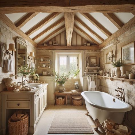 15 Charming French Country Bathroom Ideas for Elegance — Lord Decor Cottage Bathrooms Country, French Farmhouse Bathroom Ideas, Cottage Core Bathrooms, Country French Bathroom, French Country Cabin, French Country Bathroom Ideas, English Cottage Bathroom, Country Bathroom Ideas, French Style Bathroom