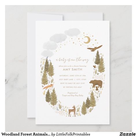 Woodland Forest Animals Baby Shower Invitation Forest Animal Baby Shower, Woodland Forest Animals, Watercolor Woodland, Rustic Baby Shower Invitations, Woodland Birthday Party, Animal Baby Shower Invitations, Gender Neutral Baby Shower Invitations, Animals Baby Shower, Woodland Baby Shower Invitations