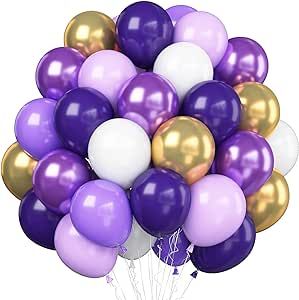 Purple And Gold Balloons, Gold White Balloons, Princess Theme Party Decorations, Purple Birthday Decorations, Baby Shower Princess Theme, Wedding Balloon Decorations, Princess Theme Party, Pastel Balloons, Purple Balloons