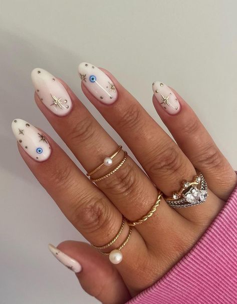 Croatia Nails, Evil Eye Nails Design, Round Nail Designs, Disney Nail Designs, Evil Eye Nails, White Tip Nails, Disney Nail, Eye Nail Art, Summer Toe Nails