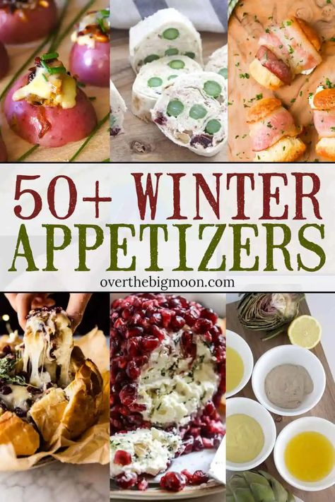 These 50+ Winter Appetizer Ideas that are perfect to serve during those cold Winter months for parties or family dinners! From overthebigmoon.com! via @otbmpam Winter Tailgate Food, Housewarming Appetizers, Winter Party Foods, Winter Appetizers, Warm Appetizers, Heavy Appetizers, Luncheon Menu, Appetizers Ideas, Tailgating Food