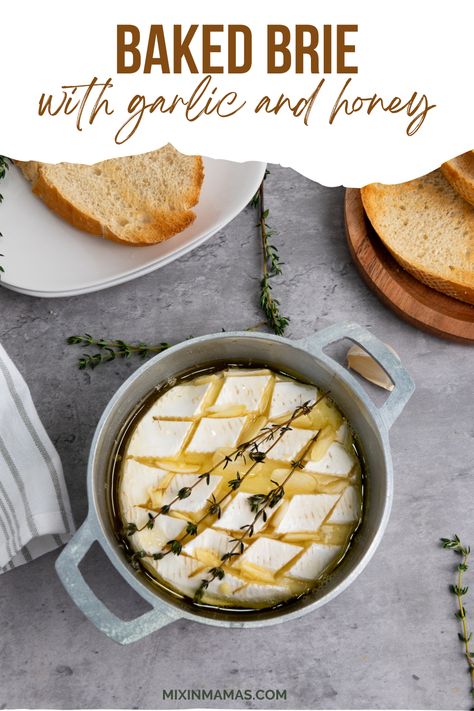 This Baked Brie with Garlic and Honey is a delightful appetizer for any occasion, especially in the fall and winter when you want something warm and cozy. Serve this with crostini, baguette, crackers, or even some sturdy veggies like zucchini or carrots. Baguette Crackers, Garlic Baked Brie, Baked Brie With Garlic, Brie And Honey, Honey Baked Brie, Baked Brie With Honey, Baked Brie Honey, Honey Brie, Honey And Garlic