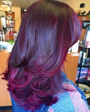 Purple Hair With Highlights, Red Purple Hair Color, Best Ombre Hair, Cute Hair Colors, Dyed Natural Hair, Hair Bob, Silk Press, Ombre Hair Color, Colored Hair