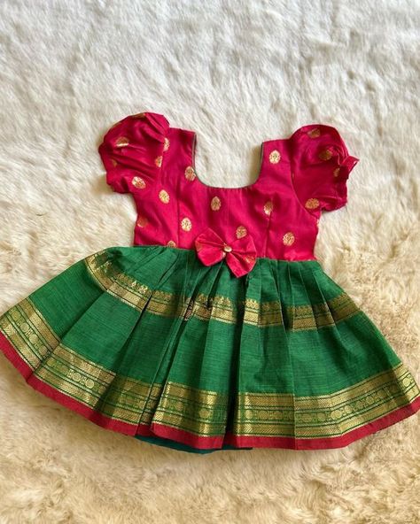 Baby Traditional Dress Indian, Traditional Frocks, Baby Girl Dresses Indian, Frock For Baby Girl, Traditional Baby Dresses, Baby Lehenga, Frocks For Babies, Ikat Blouse, Frocks For Kids