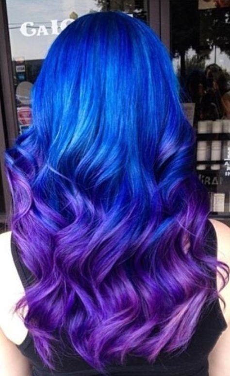 Blue And Purple Ombre Hair, Blue And Purple Hair, Purple Ombre Hair, Blue Ombre Hair, Vivid Hair Color, Colourful Hair, Cute Hair Colors, Bright Hair Colors, Beautiful Hair Color