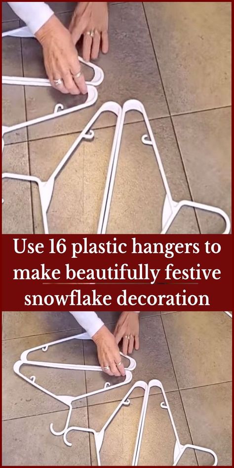 Snowflake Made Out Of Plastic Hangers, Hanger Stars Diy, Diy Snowflake Decorations, Snowflake Decoration, How To Make Snowflakes, Diy Outdoor Lighting, Plastic Clothes Hangers, Black Hangers, Hanger Crafts