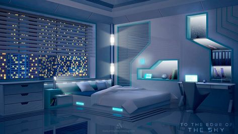 ArtStation - Bedroom, Laynesis Ling Futuristic Bedroom Aesthetic, Gacha Life Backgrounds Bedroom, Cyberpunk Bedroom Ideas, Bedroom Futuristic, Cybercore Bedroom, Futuristic Room Ideas, Gacha Backgrounds Bedroom, Scifi Bedroom, Futuristic Bedroom Design