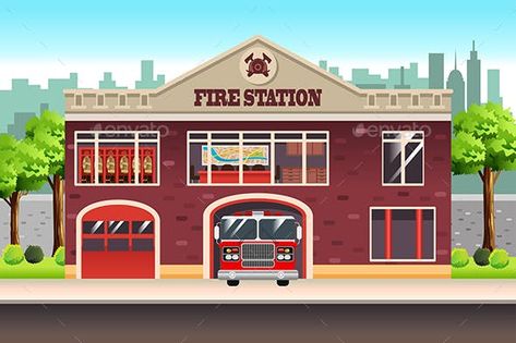 Fire Station - Buildings Objects Building On Fire, Cartoon Building, Cake Smash Props, Cake Smash Photography, Fire Brigade, House Quilts, Theme Cake, Printed Backdrops, Wall Backdrops