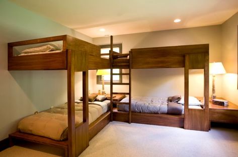 Bunk Beds For Four – Wonderful Space-Saving Additions To The Kids’ Rooms Adult Loft Bed, Corner Bunk Beds, Bunk Beds Boys, Adult Bunk Beds, Triple Bunk Beds, Bunk Rooms, Cool Bunk Beds, Bunk Beds With Stairs, Bunk Bed Designs