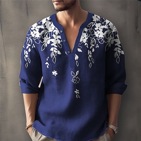 Soft Streetwear Fashion, Mens Shirts Online, Mens Printed Shirts, Floral Long Sleeve Shirt, Henley Shirt Men, Graphic Print Shirt, Dope Outfits For Guys, Streetwear Mode, Linen Fashion