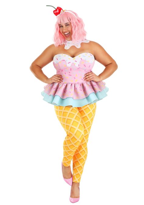 PRICES MAY VARY. Size: 3X Go ahead and treat yourself at your next costumed event with this colorful ice cream costume! This costume includes a strapless, zip-up top, leggings, a choker, and a headband. The sprinkle pattern top has a sweetheart neckline with cheery layered colors on the flared peplum. The waffle pattern leggings will make your legs look just like an ice cream cone. Just like any other ice cream treat, the details are important. That's why this look is completed with a melty spri Aestethic Makeup Products, Ice Cream Inspired Outfit, Candyland Outfit Women, Candyland Costume Women, Candy Costume Women, Ice Cream Sundae Costume, Candy Inspired Outfits, Sprinkle Makeup, Candy Outfits