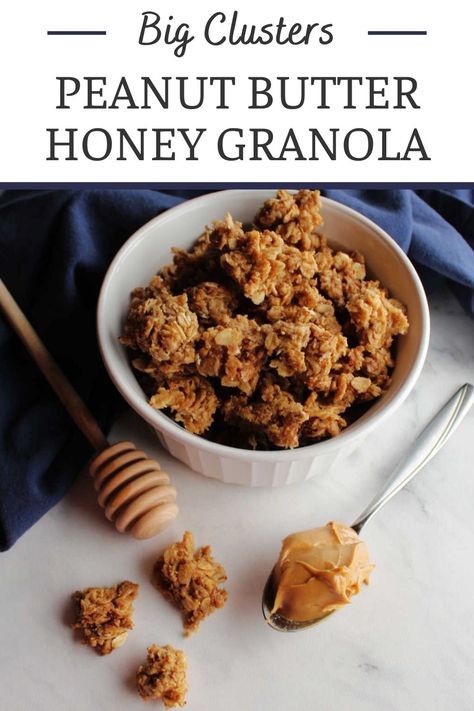 Chewy Granola Recipe, Yogurt With Fruit, Peanut Butter Granola Recipe, Crispy Granola, Peanut Butter Powder Recipes, Easy Granola Recipe, Butter Oatmeal Cookies, Cinnamon Granola, Honey Granola