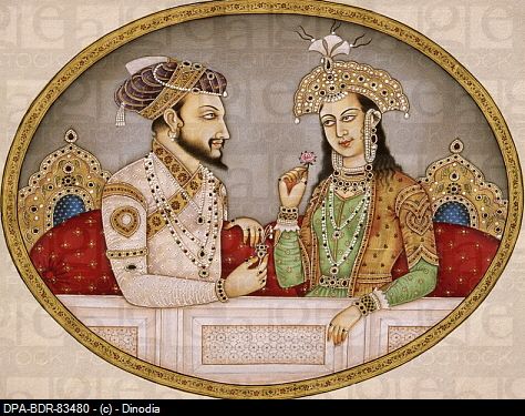 Portrait of mughal emperor Shahjahan with queen Mumtaz Mahal Rajput Painting, Mumtaz Mahal, भारतीय इतिहास, Mughal Emperor, Shah Jahan, Ancient Indian Art, Red Fort, Mughal Empire, Amazing Buildings