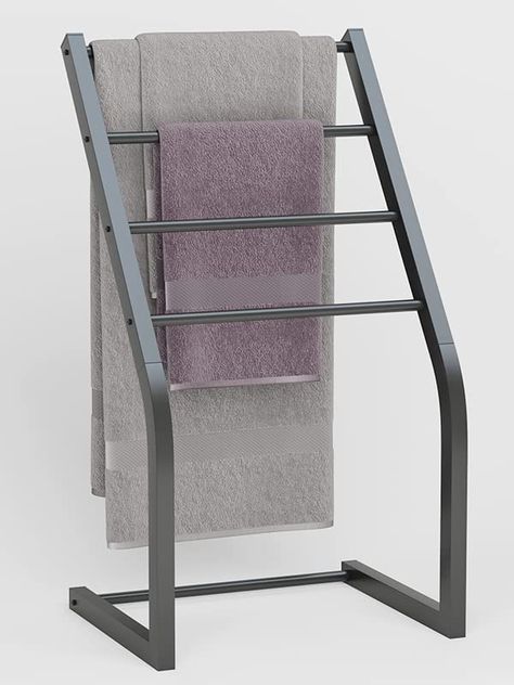 AmazonSmile: Towel Rack Freestanding Floor Stand for Bathroom - 4-Tier Metal Towel Ladder Modern Towel Display Rack Throw Blankets Quilts Holder Organizer for Bath Laundry Room, Pool Area, Bedroom Matte Black : Home & Kitchen Outdoor Towel Rack, Pool Towel Holders, Towel Racks For Bathroom, Metal Towel Racks, Free Standing Towel Rack, Towel Holder Stand, Towel Display, Iron Furniture Design, Blanket Rack