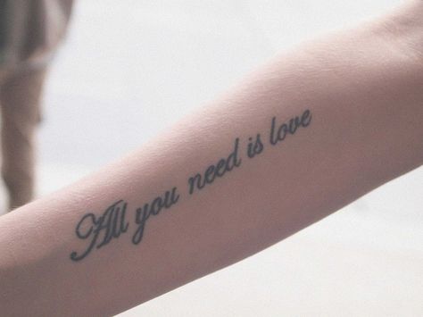 tattoo, john lennon, love... All We Need Is Love Tattoo, Tat Sleeve, Divorce Tattoo, Handwriting Tattoos, Friends Tattoo, All We Need Is Love, Inkbox Tattoo, Love Tattoo, Discreet Tattoos