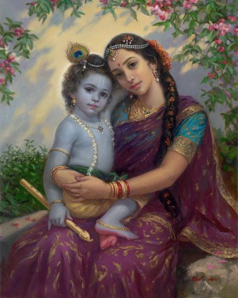 SACRED ART on Instagram: “🔸Mother Yashoda with Krsna: Original painting by Dhrti Dasi. Art available by direct message requests and online @…” Yashoda And Krishna Baby, Yashoda Krishna, Buddha Artwork, Krishna Drawing, Radha Painting, Krishna Flute, Little Krishna, Baby Krishna, Radha Krishna Wallpaper