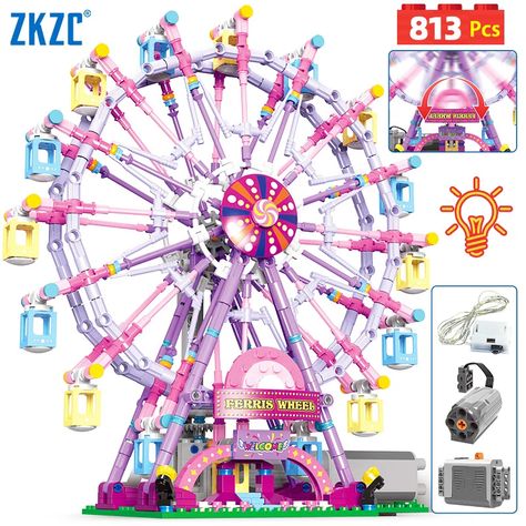 22.49US $ 16% OFF|ZKZC Cherry blossom color City Friends Seven Colors LED Rotating Ferris Wheel Building Blocks Electric Bricks Toy Children Gifts| |   - AliExpress Plastic Bricks, Building Blocks Diy, Kids Gift Guide, Construction Toys, Building Blocks Toys, Toy Blocks, Kids Birthday Gifts, Kits For Kids, Learning Toys