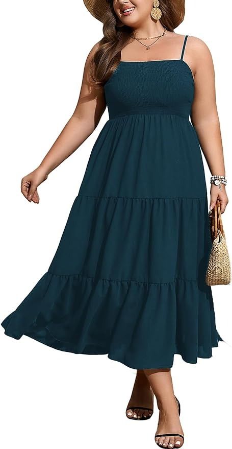 SCOMCHIC Women's Plus Size Summer Maxi Dress Sleeveless Spaghetti Strap Smocked Casual Boho Tiered Long Beach Sun Dresses Black 3XL at Amazon Women’s Clothing store Maxi Dress Sleeveless, Sun Dresses, Plus Size Summer, Summer Maxi, Boho Casual, Dresses Black, Smock Dress, Summer Maxi Dress, Dress Sleeveless