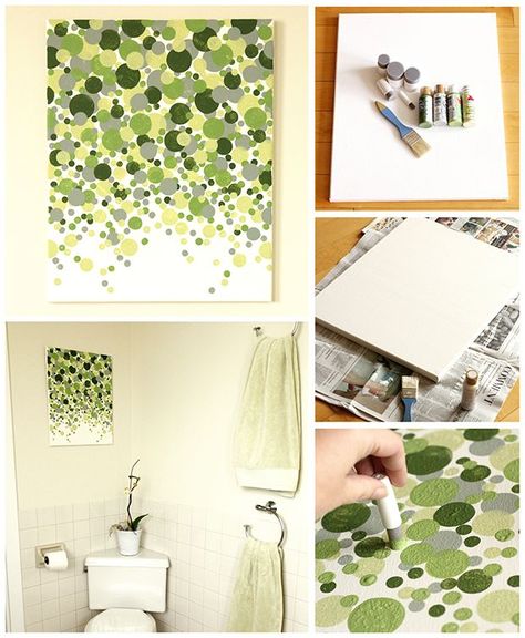 Easy and inexpensive wall art anyone can make. No artist talent needed for this project. Canvas, paint and pouncers are all you need. Inexpensive Wall Art, Cuadros Diy, Teen Wall Art, Diy Wand, Diy Simple, Artistic Home, Canvas Painting Diy, Diy Bathroom Decor, Décor Diy