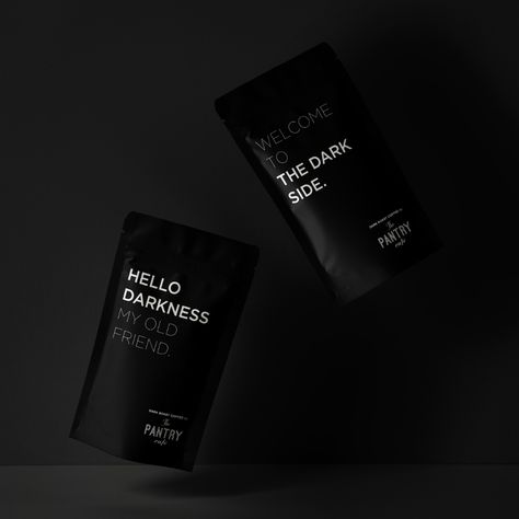 Hello Darkness My Old Friend: Dark Roast Coffee | Dieline - Design, Branding & Packaging Inspiration Coffee Brand Design, Tea Box Design, Coffee Bag Design, Tea Labels, Coffee Shop Branding, Hello Darkness My Old Friend, Coffee Label, Packaging Food, Luxury Coffee