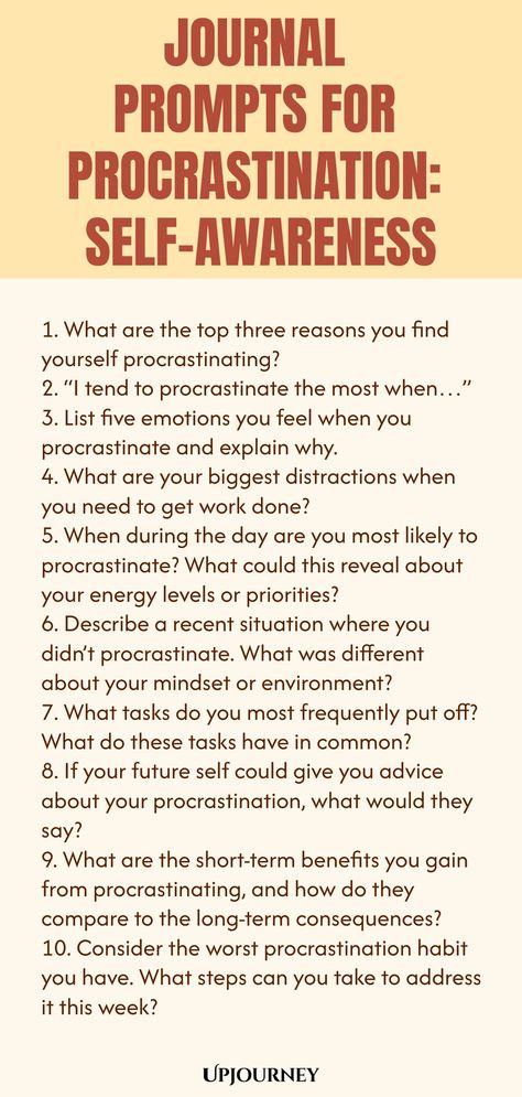 Explore meaningful journal prompts designed to deepen your self-awareness and uncover the root causes of procrastination. Journaling can be a powerful tool for understanding and overcoming barriers to productivity. Start your reflective journey today with these thought-provoking prompts. Dive into self-discovery and watch how it transforms your approach to tackling procrastination. Meaningful Journal Prompts, Journal Prompts For Productivity, Procrastination Journal, 2025 Reset, 50 Journal Prompts, Procrastination Tips, Psychology Terms, Mindfulness Journal Prompts, Journal Questions