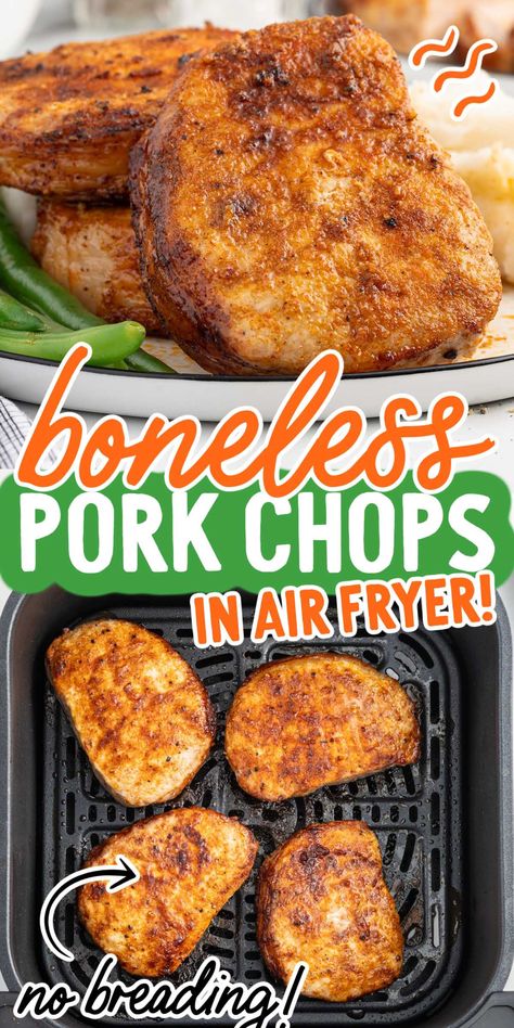 Pork Chops In Air Fryer, Air Fry Pork Chops, Air Fryer Recipes Pork, Pork Cooking Temperature, Boneless Pork Chop Recipes, Air Fryer Pork, Breaded Pork Chops, Air Fryer Pork Chops, Pork Rub