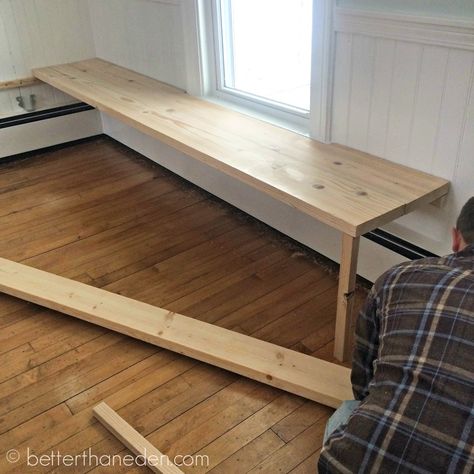 The Floating Built-In Kitchen Bench - Mary Haseltine Built In Kitchen Bench, Bench Kitchen Table, Breakfast Nook Bench, Corner Bench Seating, Bench Seating Kitchen, Banquette Seating In Kitchen, Wall Bench, Baseboard Heating, Banquet Seating