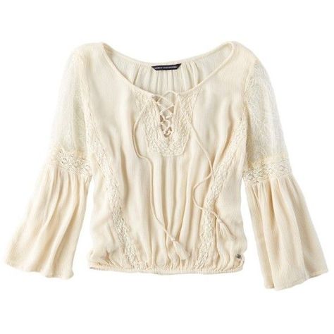 AEO Lace Inset Peasant Top ($50) ❤ liked on Polyvore White Boho Shirt, Boho Long Sleeve Shirt, White Bell Sleeve Top, Long Sleeve Peasant Top, Bohemian Shirt, White Peasant Top, White Boho Blouse, White Boho Tops, Boho Chic Top