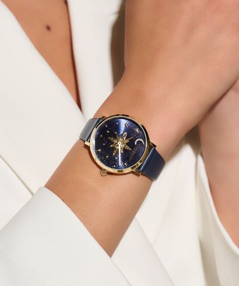 Women's Gold Watches | Olivia Burton London White Dial Watch, Gold Watches Women, Crystal Logo, Leather Strap Watch, Rose Gold Watches, Celestial Jewelry, Olivia Burton, Signature Jewelry, The Night Sky