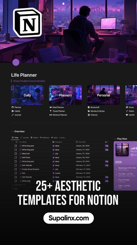 #Free_Notion_Templates #25_Aesthetic #Planner_Habit_Tracker #Student_Dashboard Free Notion Templates Aesthetic Student, Notion Aesthetic Template, 2nd Brain, Notion Template Aesthetic, Free Notion Templates, Notion Workspace, Notion Board, 25 Aesthetic, Student Dashboard