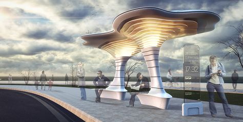 Bus Stop Beauty | Yanko Design                              … Bus Stop Design, Bus Shelters, Prefab Cabins, Tower Design, Modern Tech, Urban Furniture, Shed Design, Street Furniture, Conceptual Design