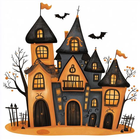 Halloween House Drawing, Castle Digital Art, Haunted House Art, Haunted House Clipart, Cartoon Town, Spooky Castle, Castle Halloween, Halloween Castle, Spooky Castles