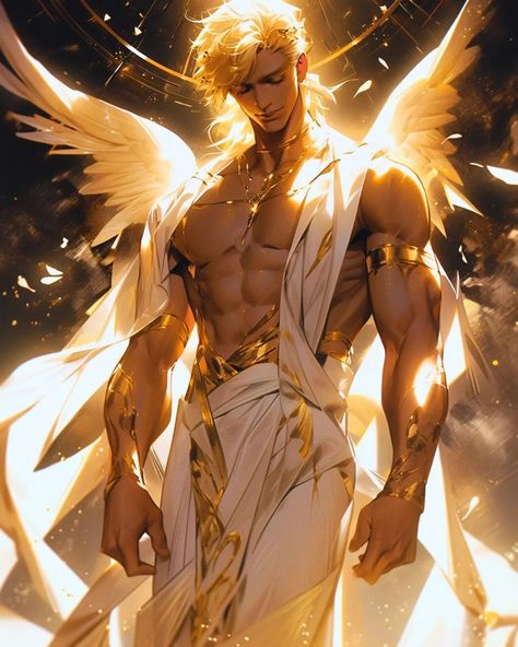 Male Angels Men, Angel Male Art, Sun God Art, Sun Character Design, Male Angel Art, Rocket Boots, Powered Armor, God Of Light, Male Angels