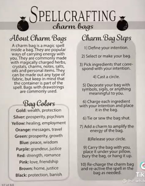 Love Charm Bag Spell, Basic Herbs For Witchcraft, Spell Bags Witchcraft, Spell Bag Recipes, Folk Magic Spells, Charm Bags Witchcraft, Witch Spells And Potions, Protection Spell Bag, Easy Spells For Beginner Witches