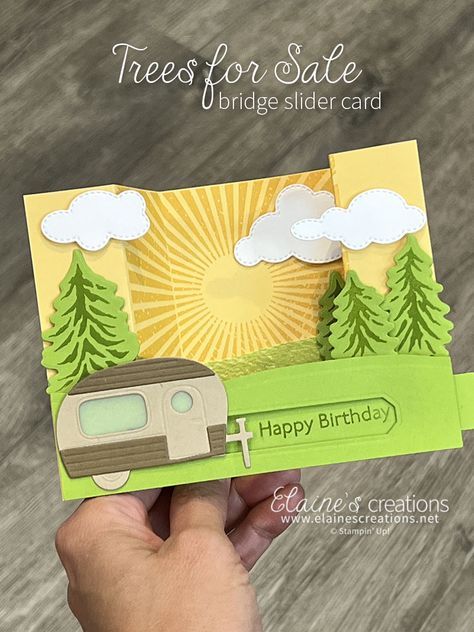 Tree Lot Dies, Scrapbook Cards Ideas, Cards For Scrapbook, How To Make Cards, Camping Cards, Spinner Card, Bridge Card, Slider Cards, Masculine Birthday Cards