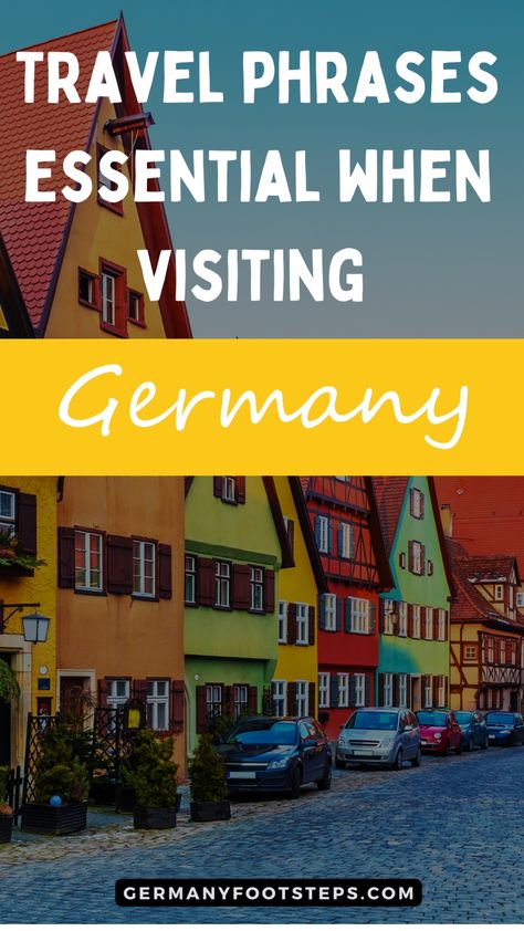 Travel phrases essential when visiting Germany; colorful buildings in a quaint European town. German Phrases Travel, Basic German Phrases, Words For Travel, Basic German, October Fest, Travel Phrases, German Travel, German Phrases, Viking Cruises