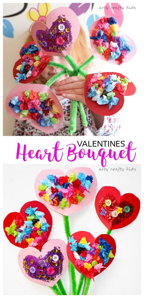 Arty Crafty Kids | Valentines | Craft Ideas for Kids | Toddler Valentines Heart Bouquet | The perfect Valentines craft for toddlers and preschoolers! Valentines Toddler, Toddler Valentine Crafts, Heart Bouquet, Simple Valentines, Valentines Bricolage, Valentine's Day Crafts, Valentine's Day Crafts For Kids, Preschool Valentines, Valentine Activities