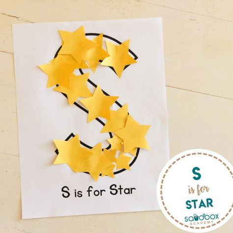 S Projects For Preschool Letter, Preschool Learning Alphabet, S Is For Star Craft Preschool, Letter S Projects For Preschool, S Is For Craft Preschool, Star Theme Preschool Activities, Space Theme Activities For Preschool, S Activity For Preschool, S Letter Activities For Preschool