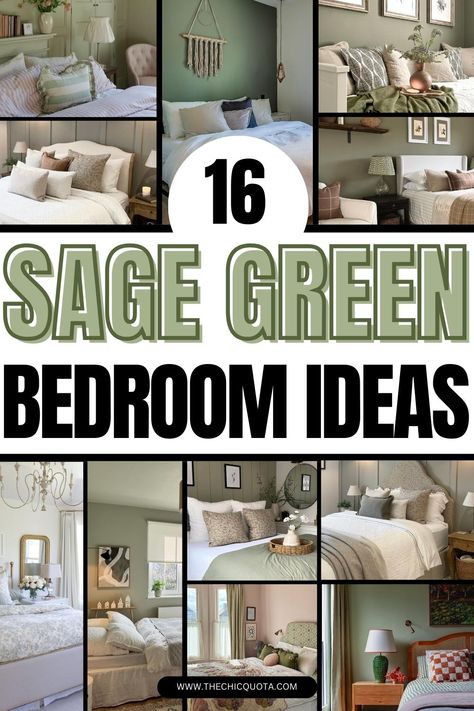 16 Beautiful Sage Green Bedroom Ideas For A Calming Space - The Chic Quota Light Sage Accent Wall Bedroom, Sage Green Gray Bedroom, White And Sage Bedroom Ideas, Sage Green Walk In Closet, Sage Green Accent Bedroom Wall, Green Bedroom With Accent Wall, Olive Bedroom Decor, Sage Bedroom Decor Ideas, Sage And Teal Bedroom