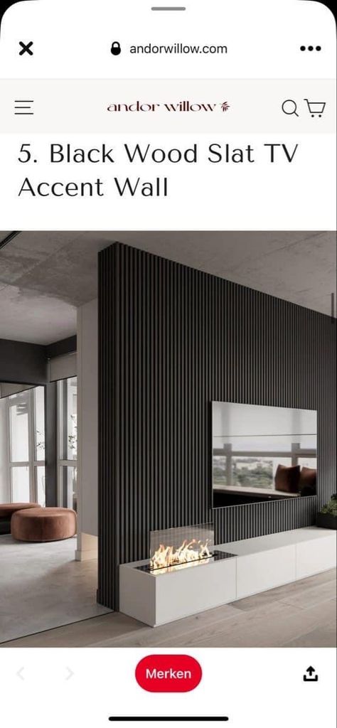 Tv On A Black Wall, Gym Accent Wall Ideas, Black Slat Wall Tv, Charcoal Panels Wall, Black Wood Slat Wall, Black Wall With Wood Slats, Slat Wall Behind Tv, Black Wood Panel Wall, Slat Wall Black