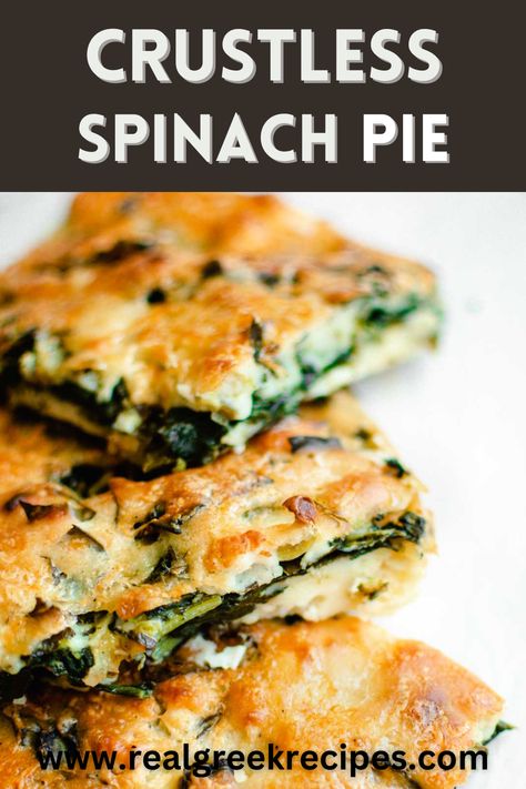 crust-less spinach pie Crustless Spinach Pie, Spinach Feta Pie, Fresh Spinach Recipes, Spinach Recipes Healthy, Spanakopita Recipe, Greek Products, New Vegetarian, Ham And Cheese Quiche, Healthy Pies