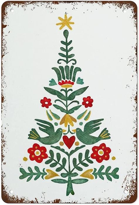 Norwegian Folk Art, Tree Christmas Decoration, Arte Folk, Watercolor Christmas Tree, Folk Art Flowers, Scandi Christmas, Swedish Christmas, Christmas Card Art, Scandinavian Folk Art