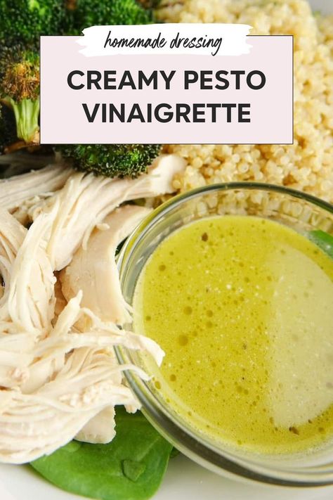 Try this creamy pesto vinaigrette dressing for a burst of flavor in your salads. This DIY vinaigrette dressing is a perfect basil salad dressing recipe that is both delicious and easy to make. Enjoy this simple creamy salad dressing as a healthy salad dressing option for your meals. Pesto Vinaigrette Dressing, Creamy Pesto Salad Dressing, Pesto Salad Dressing, Healthy Vinaigrette, Pesto Vinaigrette, Creamy Pesto Sauce, Salad Dressing Recipes Healthy, Pesto Salad, Pesto Dressing