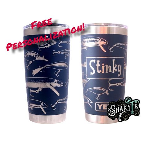 360 Fishing lure design laser engraved on a 20oz Yeti tumbler, laser engraved. Dishwasher safe.... These are NOT sticker’s or vinyl decals! by ShakyTs on Etsy Chocolate Water, Personalized Yeti, Customized Tumblers, Yeti Stickers, Yeti Tumbler, You Deserve It, Fishing Lure, 20oz Tumbler, Cherished Memories