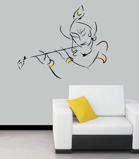 God Wall Painting Ideas, Wall Painting Of Krishna, Radha Krishna Wall Painting Ideas, Krishna Wall Painting Ideas, Krishna Painting On Wall, Krishna Line Art, Radha Krishna Wall Painting, Krishna Wall Painting, Krishna Wall Art